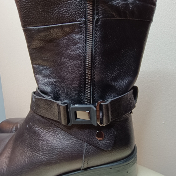 Aquatalia Sami Black Leather Moto Boots Size 10 - Picture 5 of 11